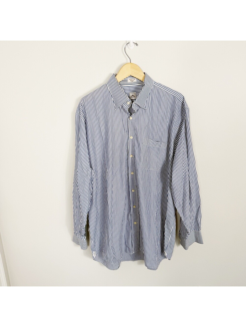 Peter Millar Mens XL Blue White Striped Cotton Button Down Dress Shirt Summer